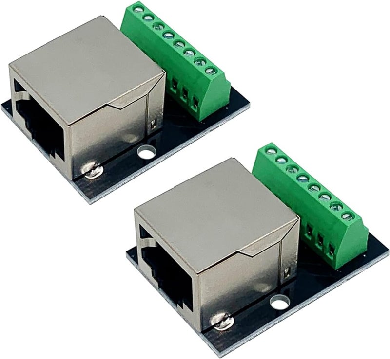 Teansic 2PCS RJ45 Ethernet Single Female Connector Breakout Board,2.54mm Pitch RJ45 Screw Terminal Board Network Adapter Terminal - Image 1
